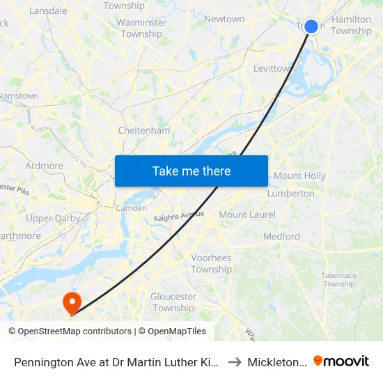 Pennington Ave at Dr Martin Luther King Jr Blvd to Mickleton, NJ map