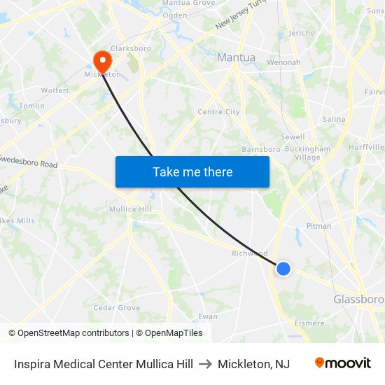 Inspira Medical Center Mullica Hill to Mickleton, NJ map