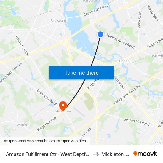 Amazon Fulfillment Ctr - West Deptford to Mickleton, NJ map