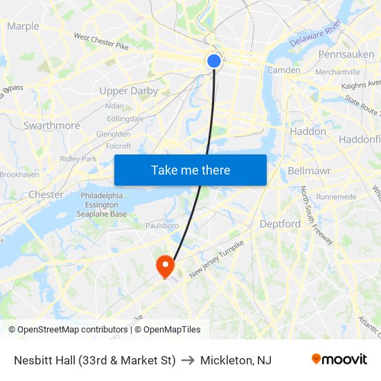 Nesbitt Hall (33rd & Market St) to Mickleton, NJ map