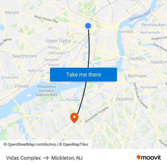 Vidas Complex to Mickleton, NJ map