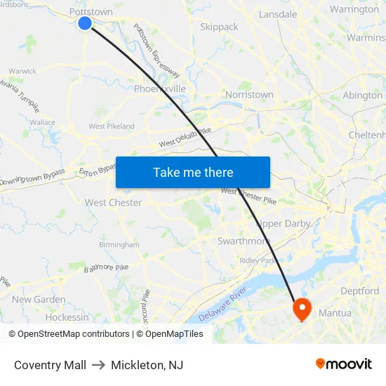Coventry Mall to Mickleton, NJ map