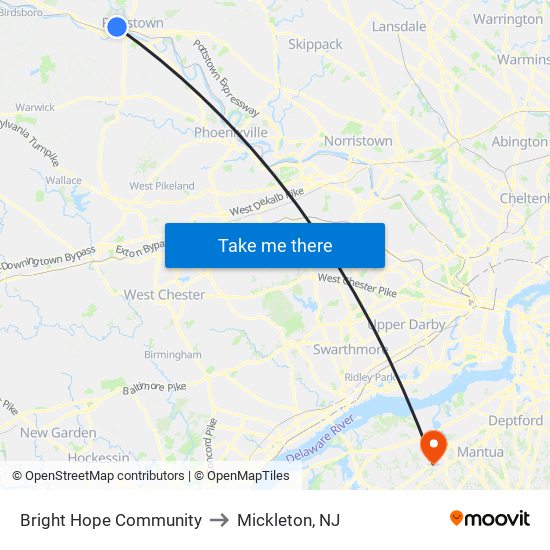 Bright Hope Community to Mickleton, NJ map