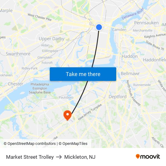 Market Street Trolley to Mickleton, NJ map