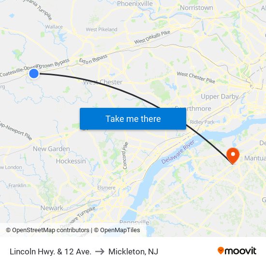 Lincoln Hwy. & 12 Ave. to Mickleton, NJ map