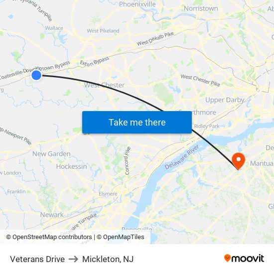 Veterans Drive to Mickleton, NJ map