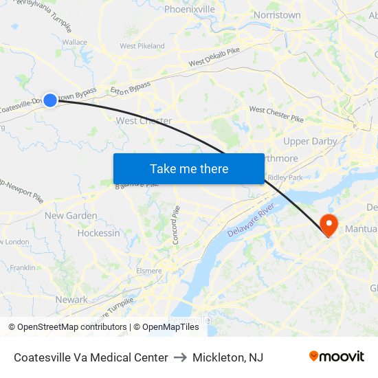 Coatesville Va Medical Center to Mickleton, NJ map