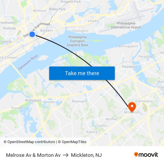 Melrose Av & Morton Av to Mickleton, NJ map