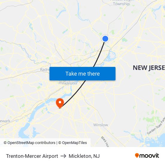 Trenton-Mercer Airport to Mickleton, NJ map