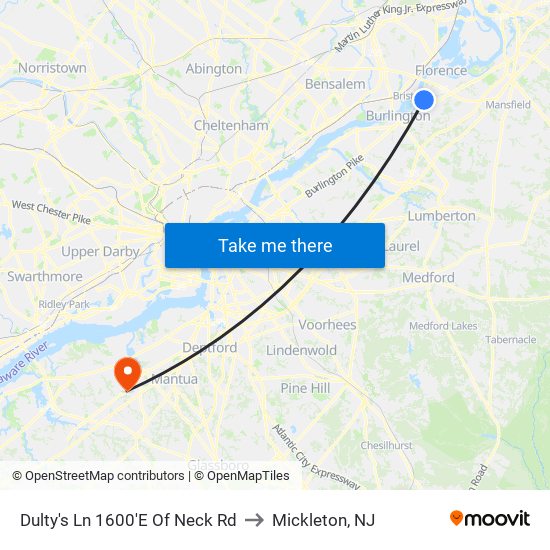 Dulty's Ln 1600'E Of Neck Rd to Mickleton, NJ map