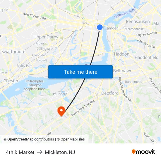 4th & Market to Mickleton, NJ map
