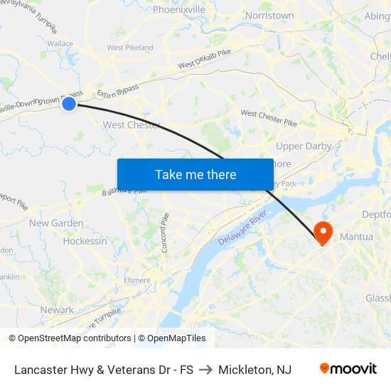 Lancaster Hwy & Veterans Dr - FS to Mickleton, NJ map