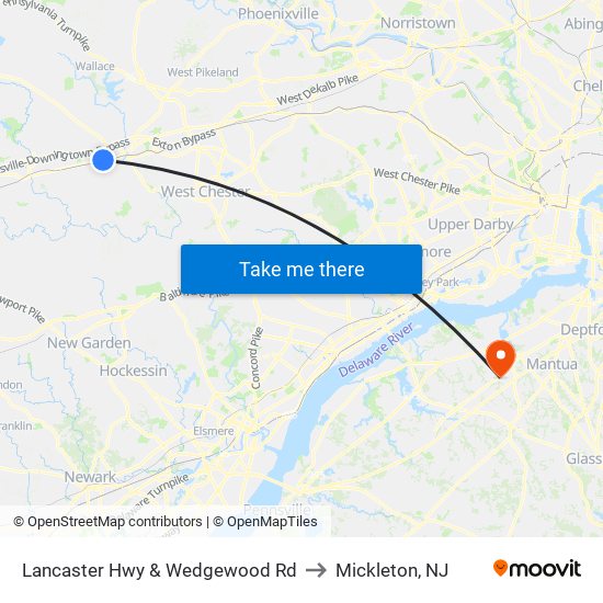 Lancaster Hwy & Wedgewood Rd to Mickleton, NJ map