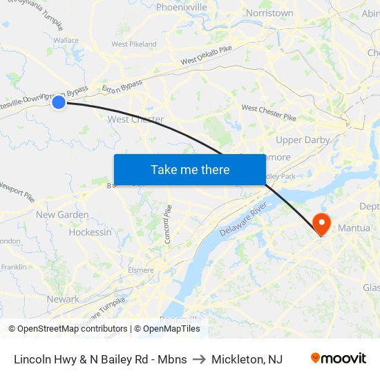 Lincoln Hwy & N Bailey Rd - Mbns to Mickleton, NJ map