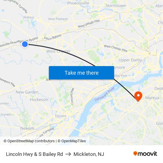 Lincoln Hwy & S Bailey Rd to Mickleton, NJ map