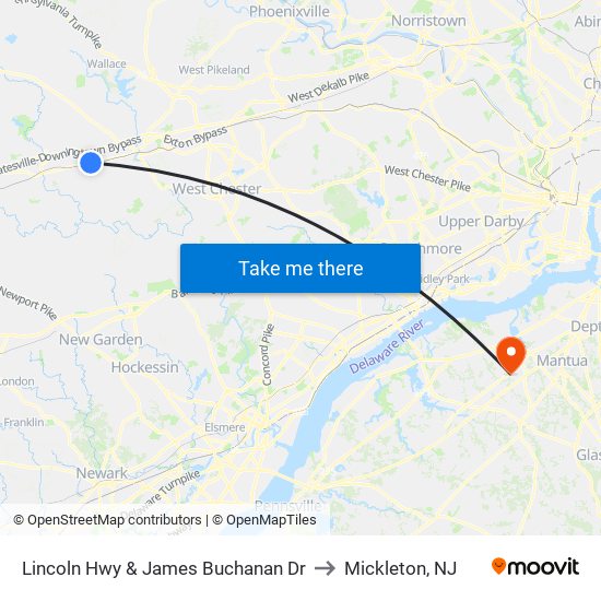 Lincoln Hwy & James Buchanan Dr to Mickleton, NJ map