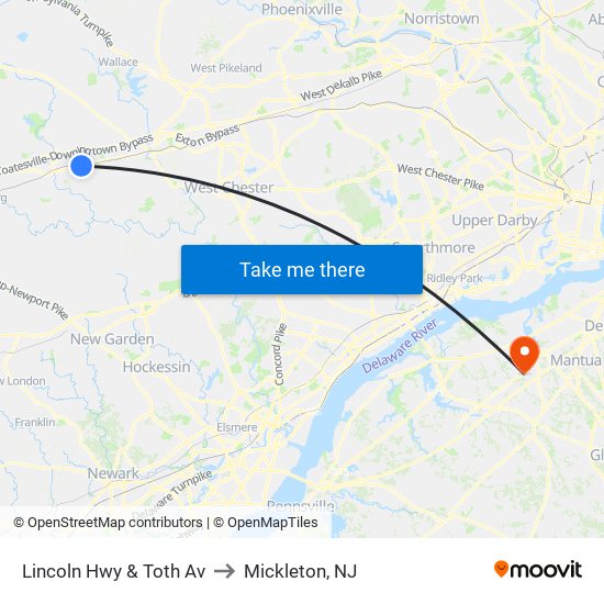 Lincoln Hwy & Toth Av to Mickleton, NJ map