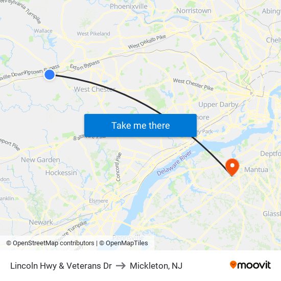 Lincoln Hwy & Veterans Dr to Mickleton, NJ map