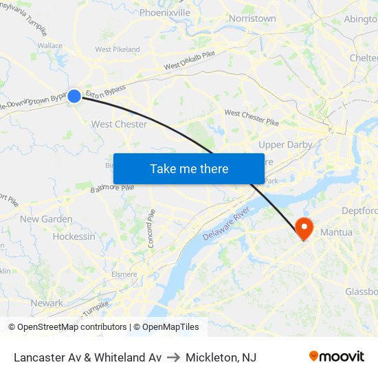 Lancaster Av & Whiteland Av to Mickleton, NJ map
