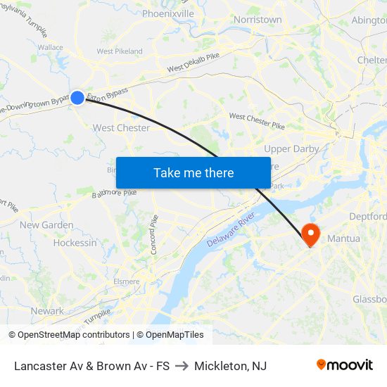 Lancaster Av & Brown Av - FS to Mickleton, NJ map