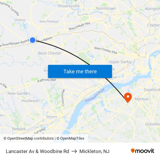 Lancaster Av & Woodbine Rd to Mickleton, NJ map
