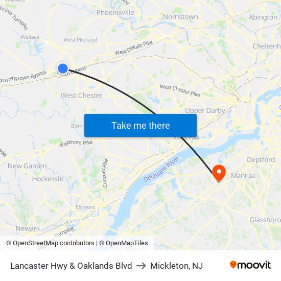 Lancaster Hwy & Oaklands Blvd to Mickleton, NJ map