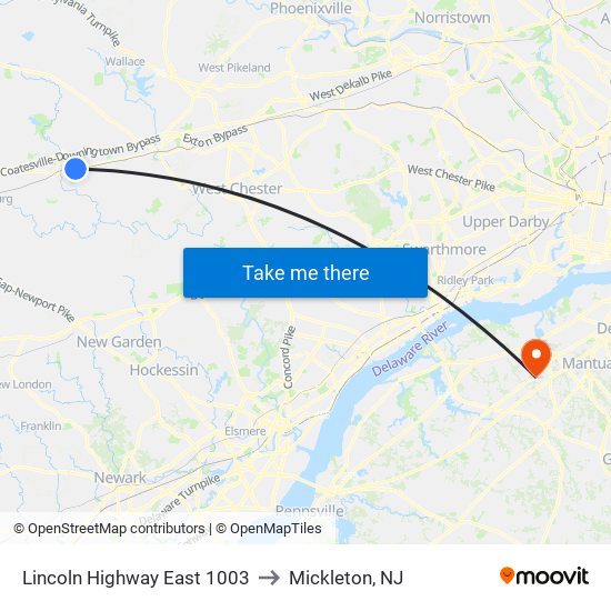 Lincoln Highway East 1003 to Mickleton, NJ map