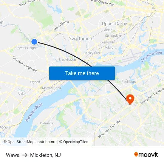 Wawa to Mickleton, NJ map