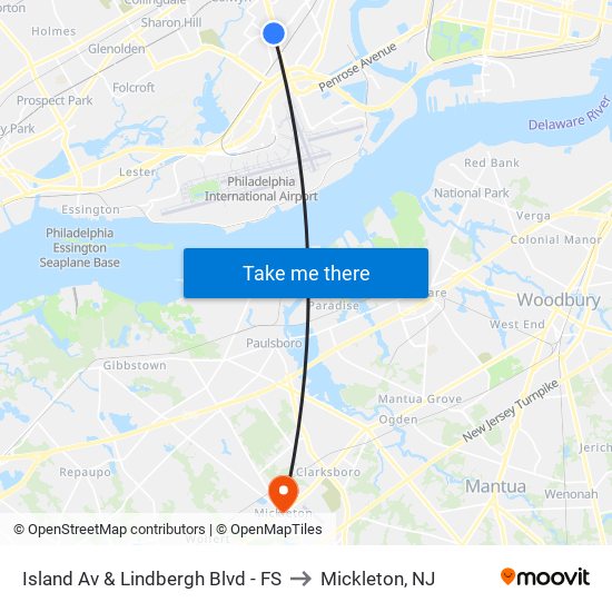 Island Av & Lindbergh Blvd - FS to Mickleton, NJ map
