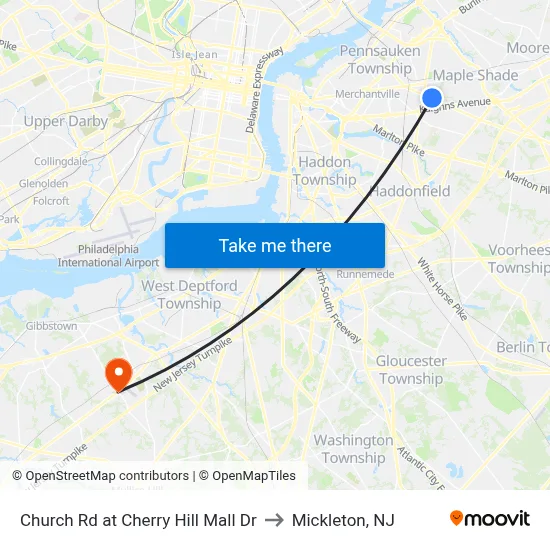 Church Rd at Cherry Hill Mall Dr to Mickleton, NJ map