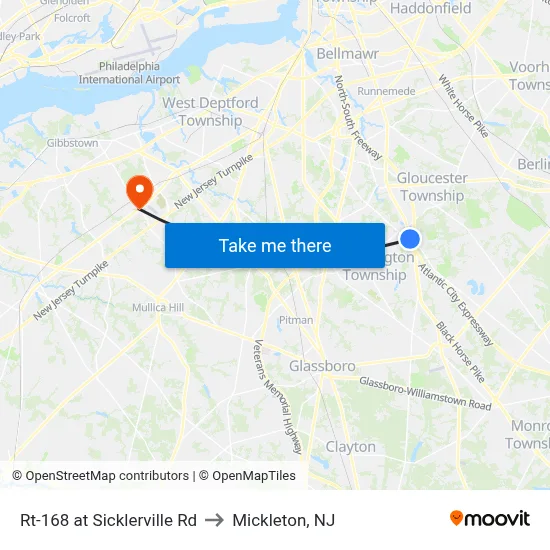 Rt-168 at Sicklerville Rd to Mickleton, NJ map