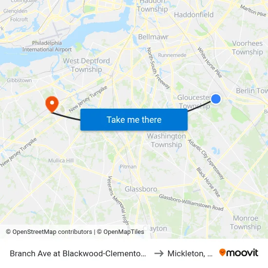 Branch Ave at Blackwood-Clementon Rd to Mickleton, NJ map