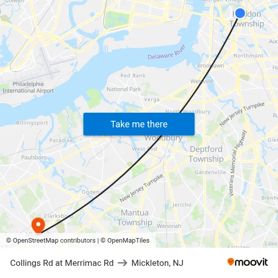 Collings Rd at Merrimac Rd to Mickleton, NJ map