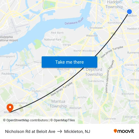 Nicholson Rd at Beloit Ave to Mickleton, NJ map