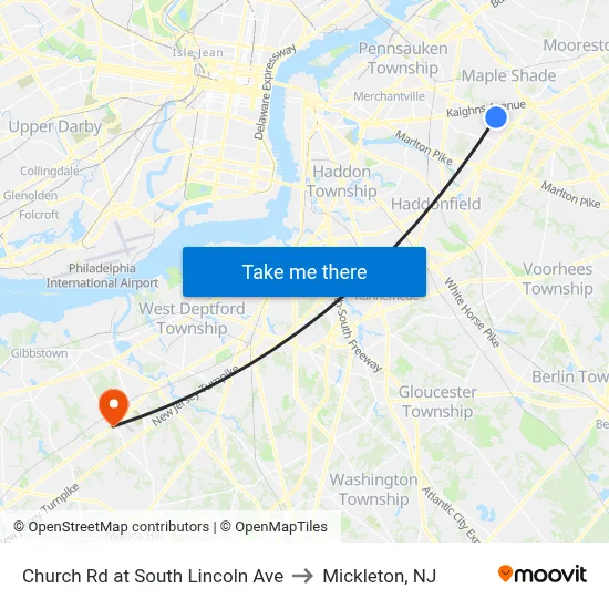 Church Rd at South Lincoln Ave to Mickleton, NJ map