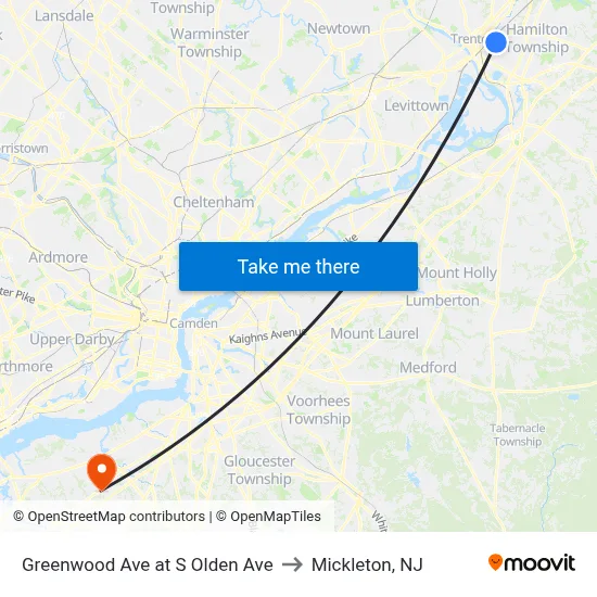 Greenwood Ave at S Olden Ave to Mickleton, NJ map