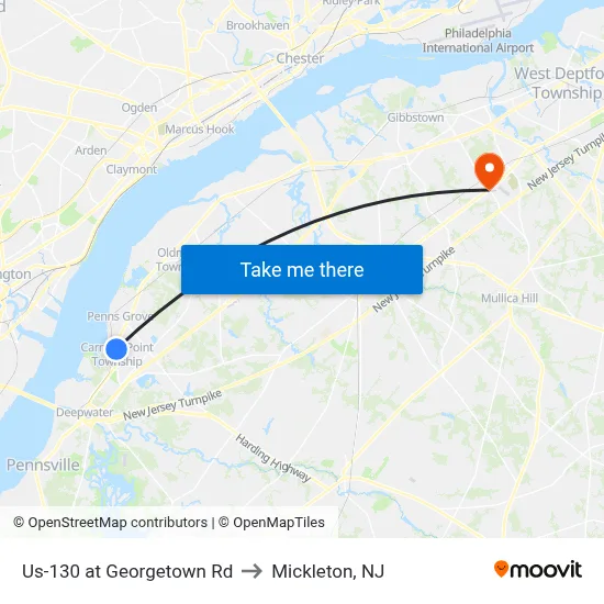 Us-130 at Georgetown Rd to Mickleton, NJ map