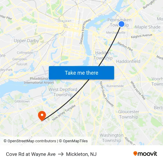 Cove Rd at Wayne Ave to Mickleton, NJ map