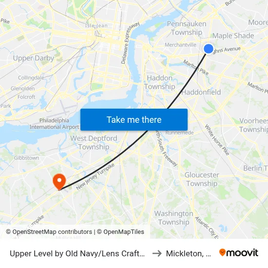 Upper Level by Old Navy/Lens Crafters to Mickleton, NJ map