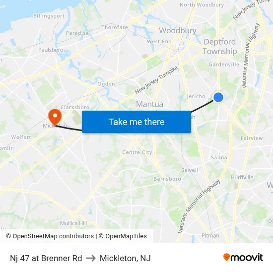 Nj 47 at Brenner Rd to Mickleton, NJ map