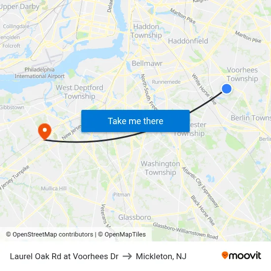 Laurel Oak Rd at Voorhees Dr to Mickleton, NJ map