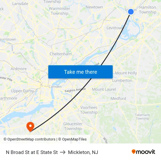 N Broad St at E State St to Mickleton, NJ map
