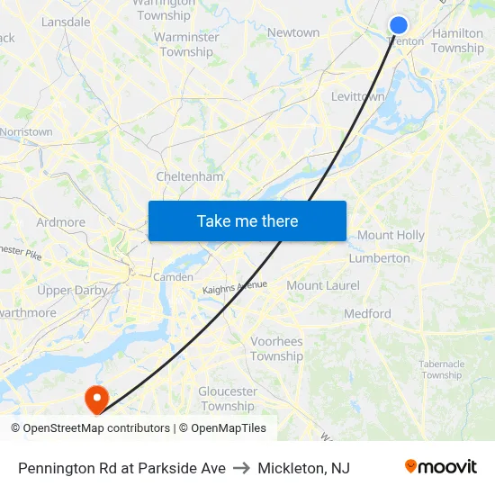 Pennington Rd at Parkside Ave to Mickleton, NJ map