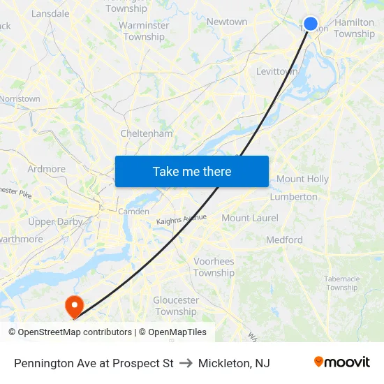 Pennington Ave at Prospect St to Mickleton, NJ map