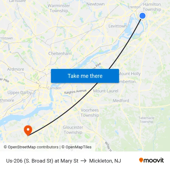 Us-206 (S. Broad St) at Mary St to Mickleton, NJ map