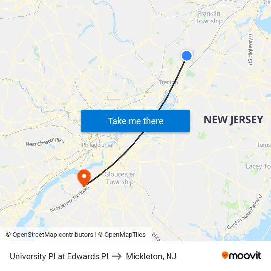 University Pl at Edwards Pl to Mickleton, NJ map