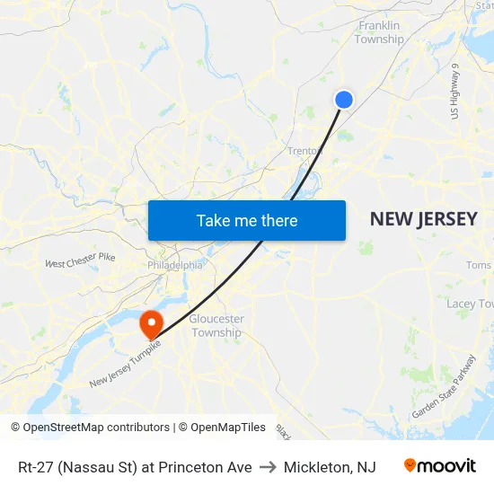 Rt-27 (Nassau St) at Princeton Ave to Mickleton, NJ map