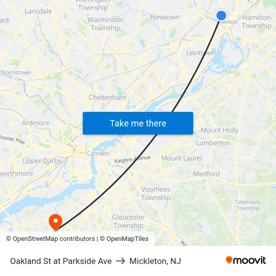 Oakland St at Parkside Ave to Mickleton, NJ map