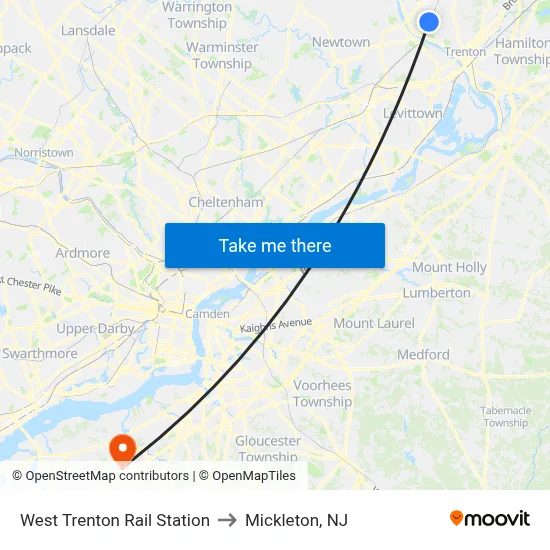 West Trenton Rail Station to Mickleton, NJ map