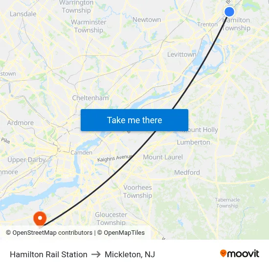 Hamilton Rail Station to Mickleton, NJ map
